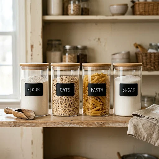 Glass Canister Pantry Set With Neat Labels